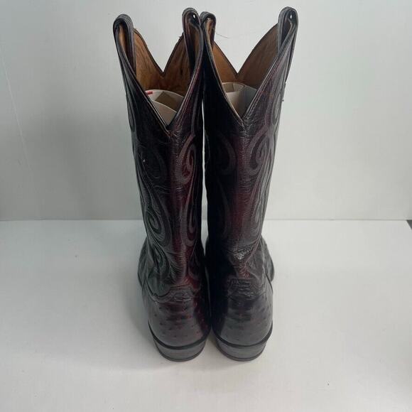 Men\'s TONY LAMA Full Quill Ostrich Western USA Made Boots 11B 03493 Deep Red VTG main image 9